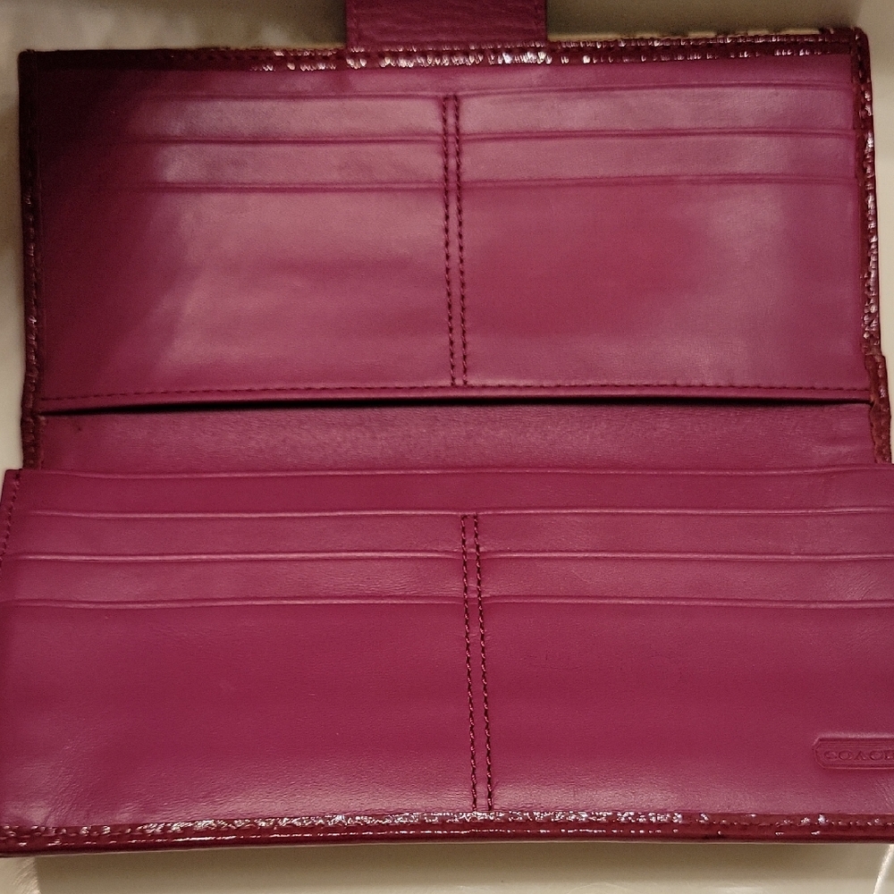Coach Brown and Burgundy/Pink Wallet Signature Collection - Picture 4 of 14